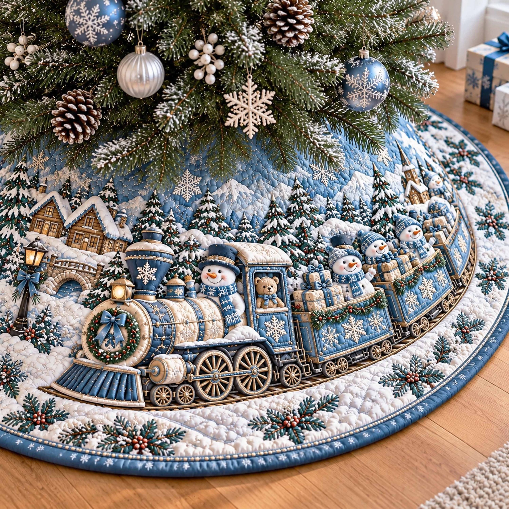 Polar Express Christmas Quilted Tree Skirt