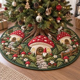 Gnome Forager Christmas Quilted Tree Skirt