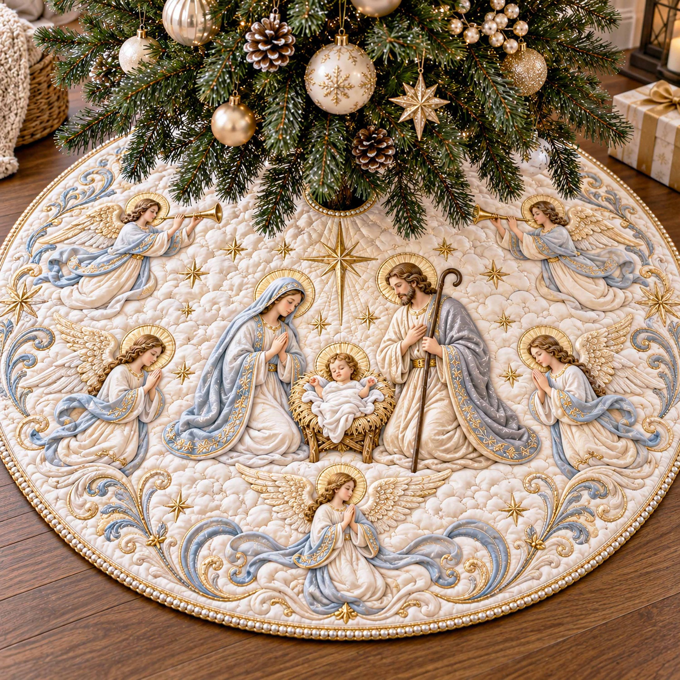 Star of Wonder Christmas Quilted Tree Skirt