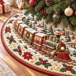 North Pole Rails Christmas Quilted Tree Skirt