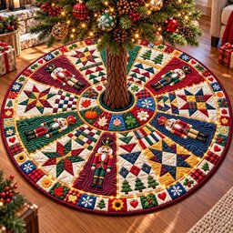Patchwork Nutcracker Noel Quilted Tree Skirt