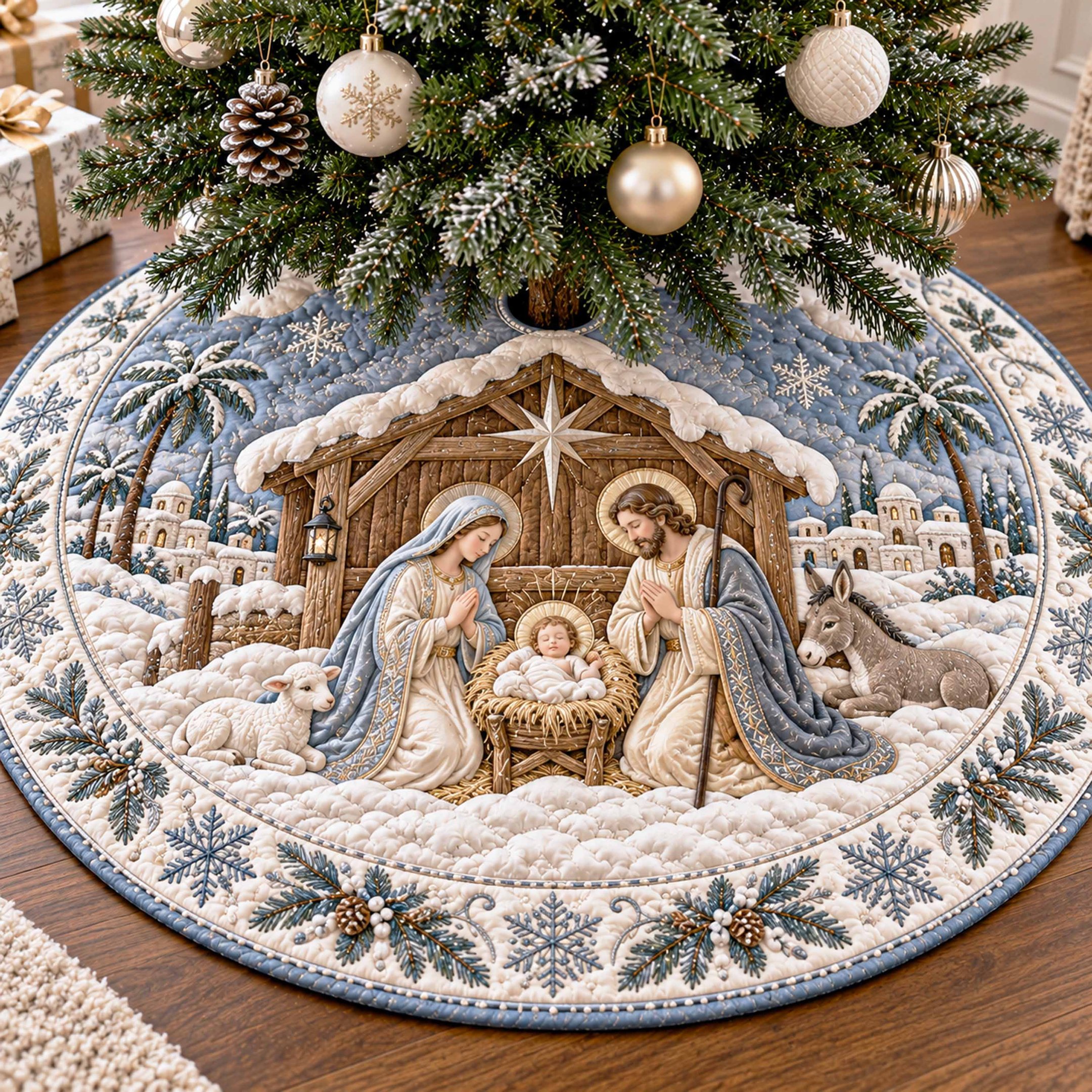 Bethlehem Star Christmas Quilted Tree Skirt