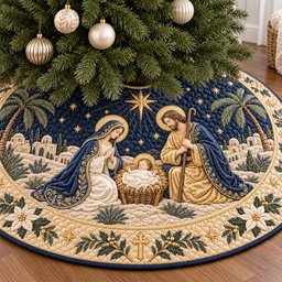 Gloria Nativity Christmas Quilted Tree Skirt