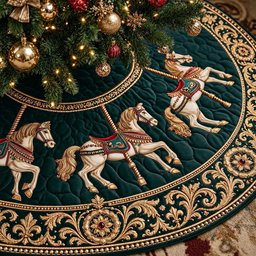 Baroque Carousel Christmas Quilted Tree Skirt