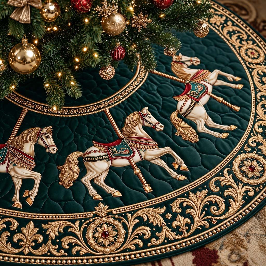 Baroque Carousel Christmas Quilted Tree Skirt