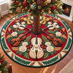 Christmas Violin Garden Quilted Tree Skirt