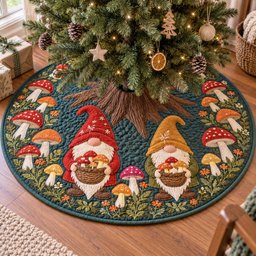 Gnome Haven Christmas Quilted Tree Skirt