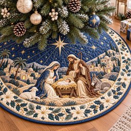 Silent Night Christmas Quilted Tree Skirt