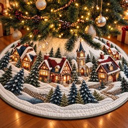 Frosty Village Christmas Quilted Tree Skirt