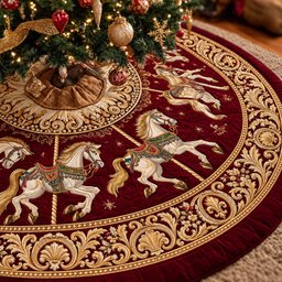 Imperial Carousel Christmas Quilted Tree Skirt