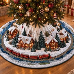 Noel Village Christmas Quilted Tree Skirt