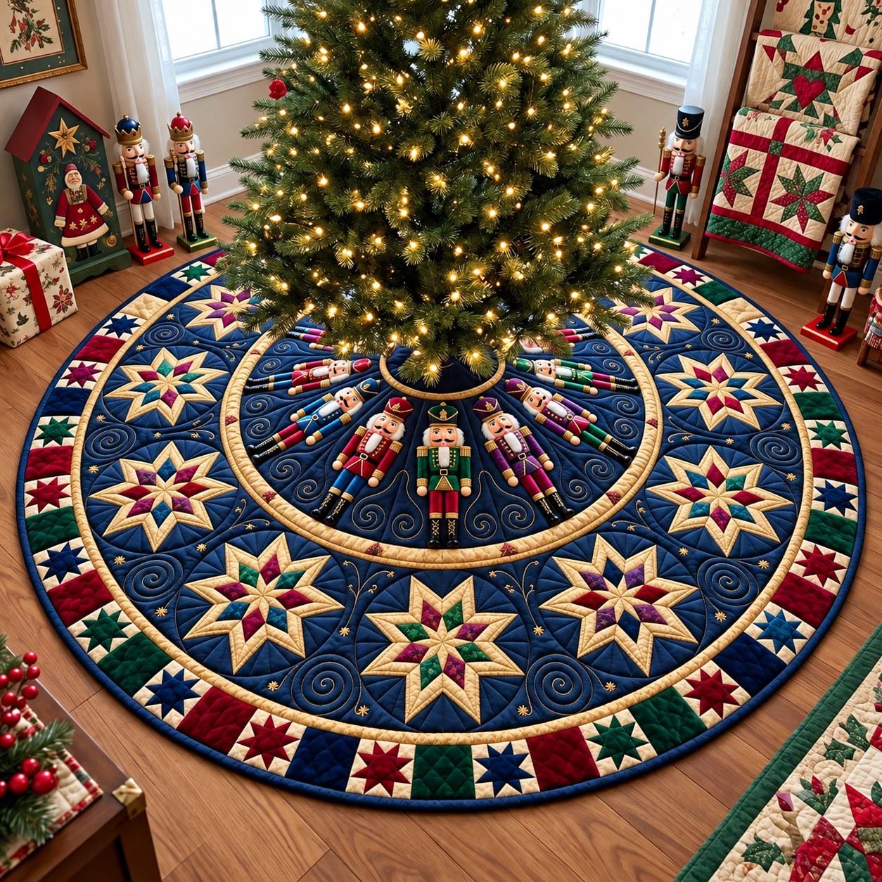 Midnight Nutcracker Stars Quilted Tree Skirt