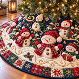 Snowman Midnight Magic Quilted Tree Skirt