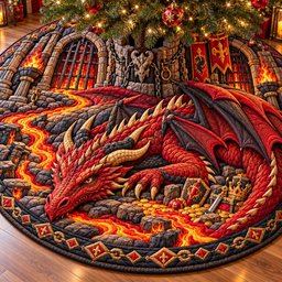 Fire Dungeon Dragon Quilted Tree Skirt