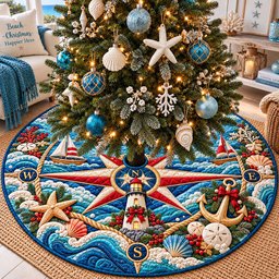 Christmas Coastal Compass Quilted Tree Skirt
