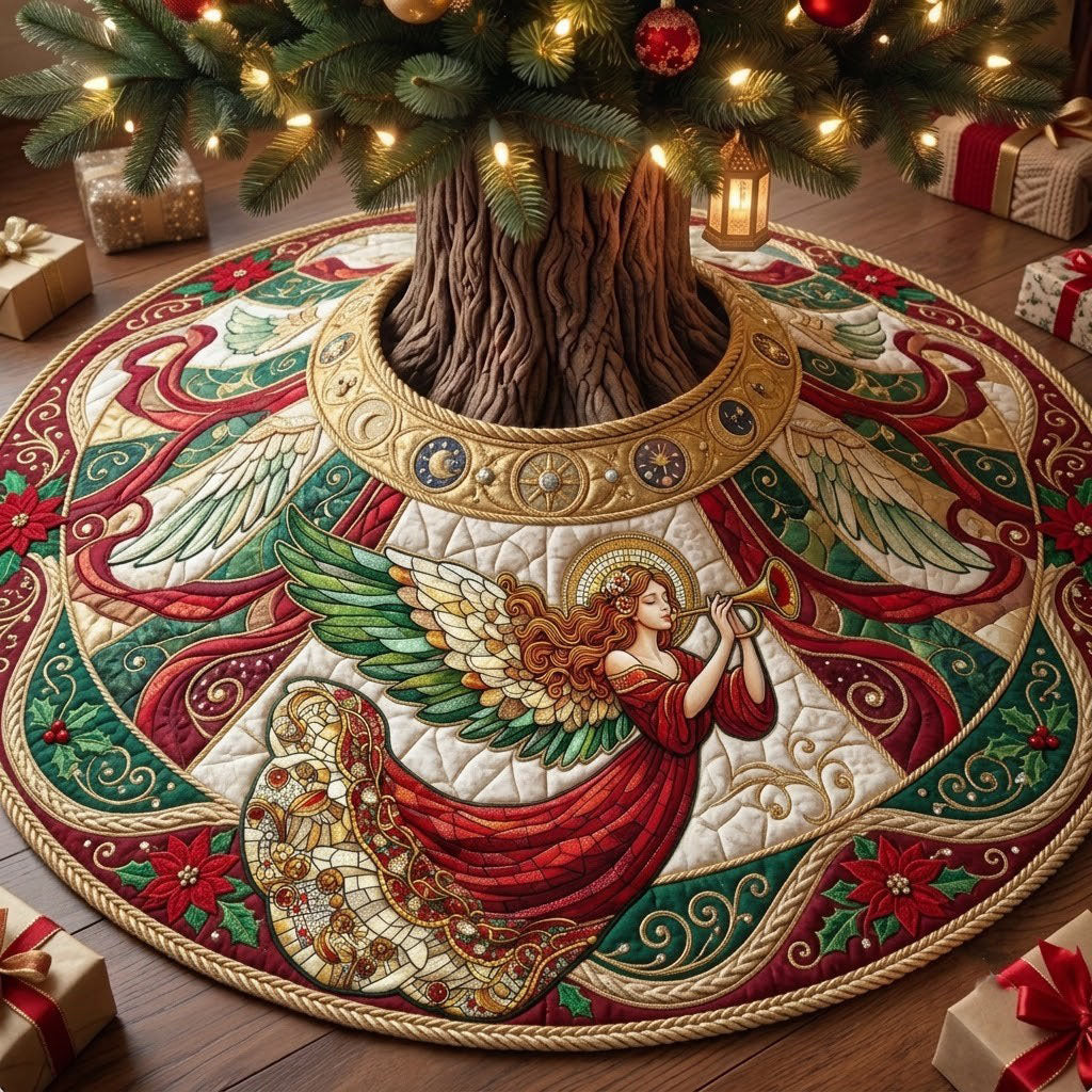 Angel With Trumpet Quilted Tree Skirt
