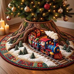 Christmas Train Tunnel Quilted Tree Skirt