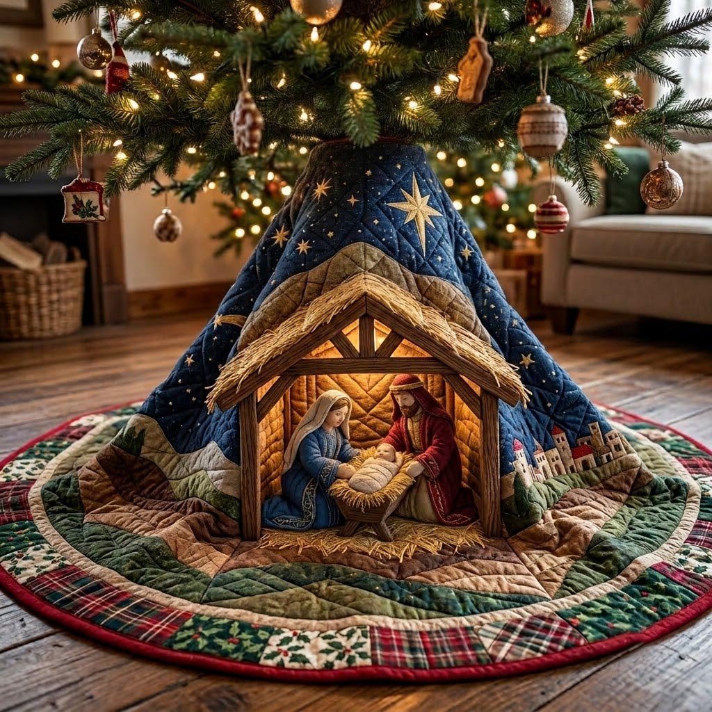 Nativity Scene Quilted Tree Skirt
