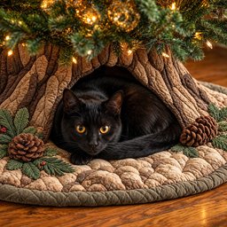 Woodland Cat Den Quilted Tree Skirt