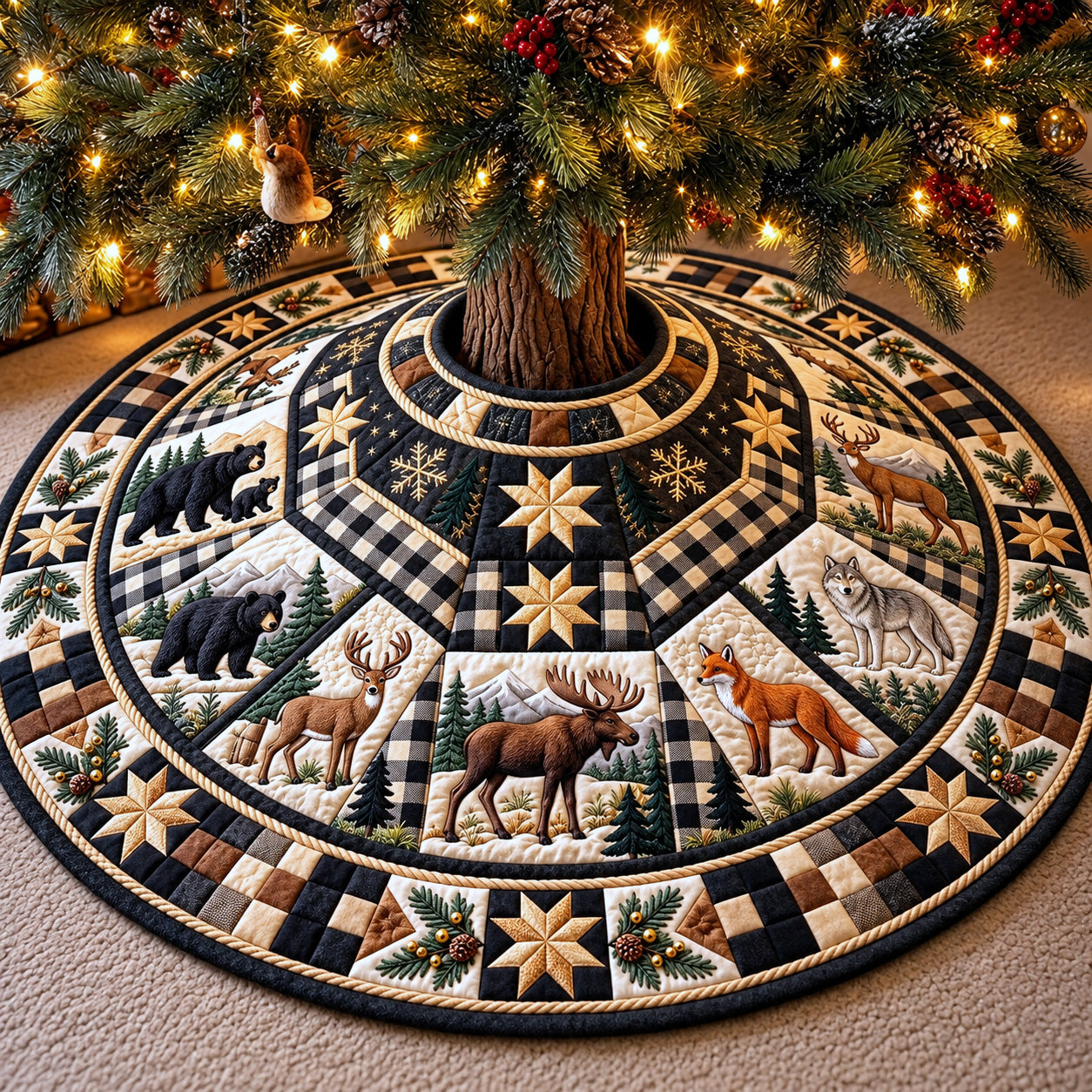Geometric Wildlife Quilted Tree Skirt