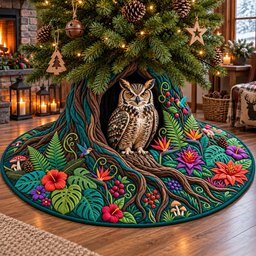 Forest Owl Haven Quilted Tree Skirt