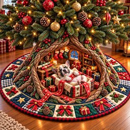 Holiday Puppy Quilted Tree Skirt