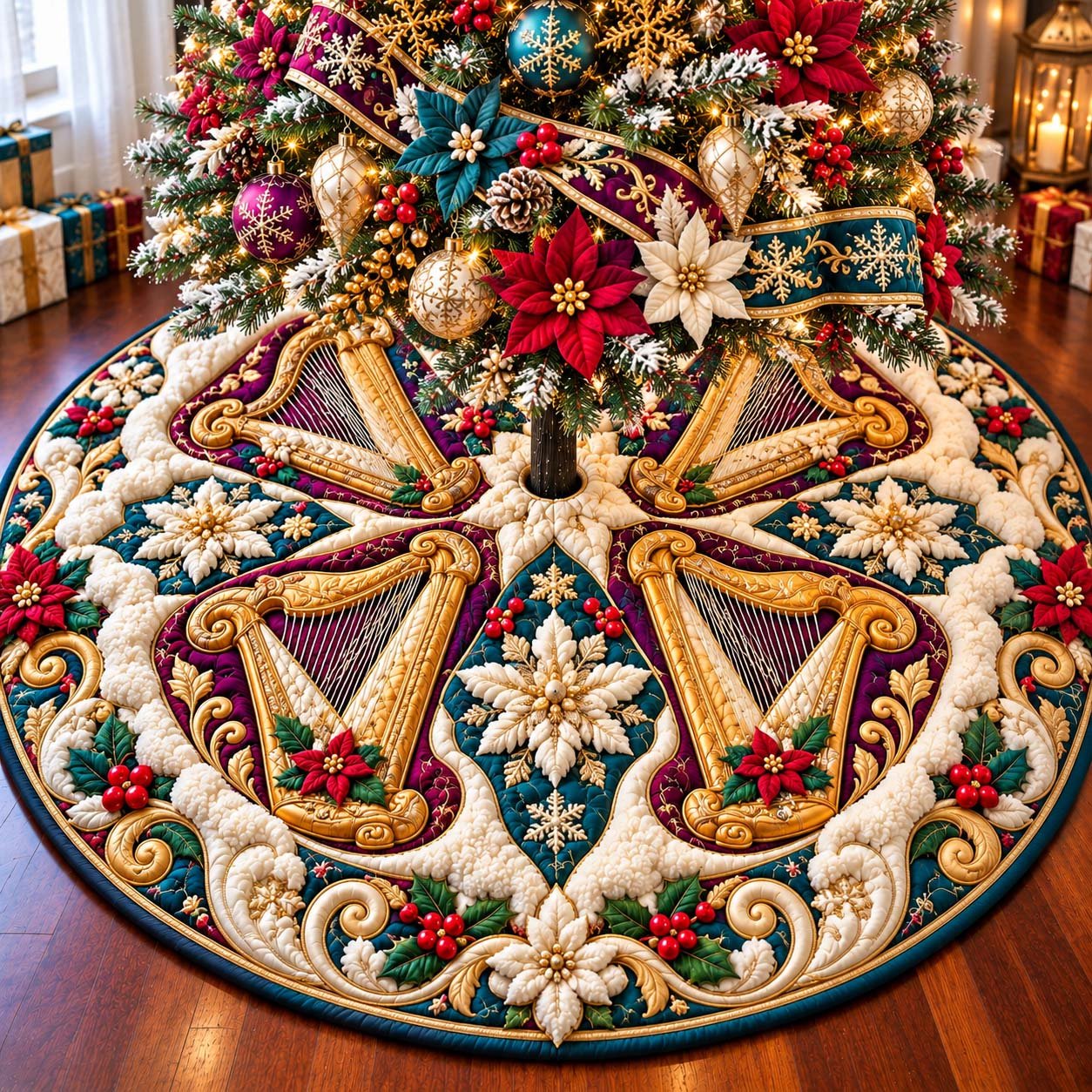 Holiday Orchestra Magic Quilted Tree Skirt