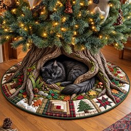 Cozy Cat Den Quilted Tree Skirt