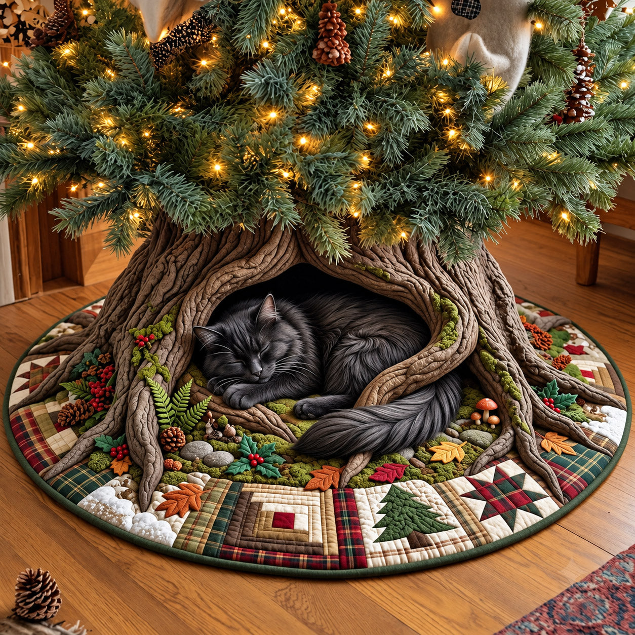 Cozy Cat Den Quilted Tree Skirt
