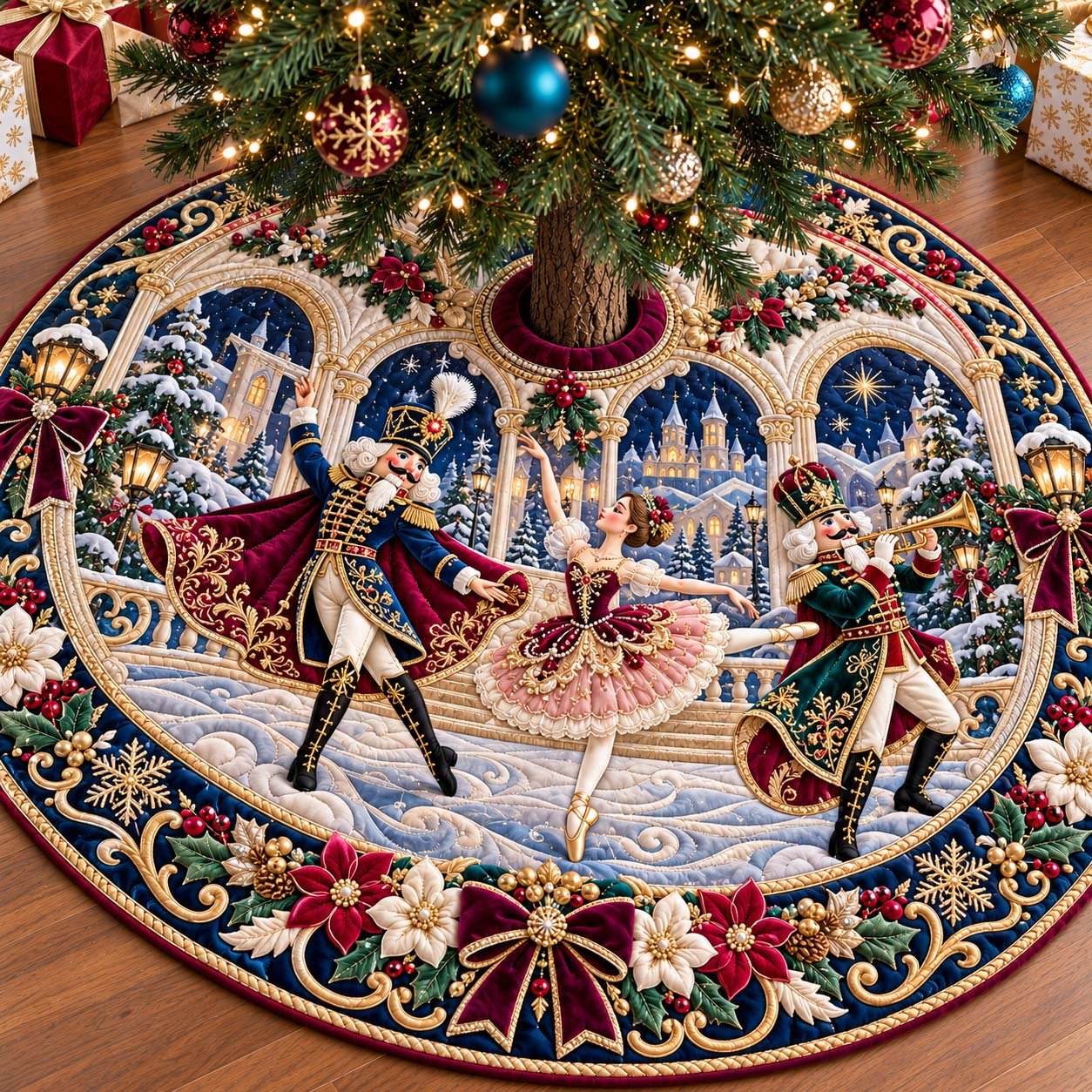 Christmas Ballet Magic Quilted Tree Skirt