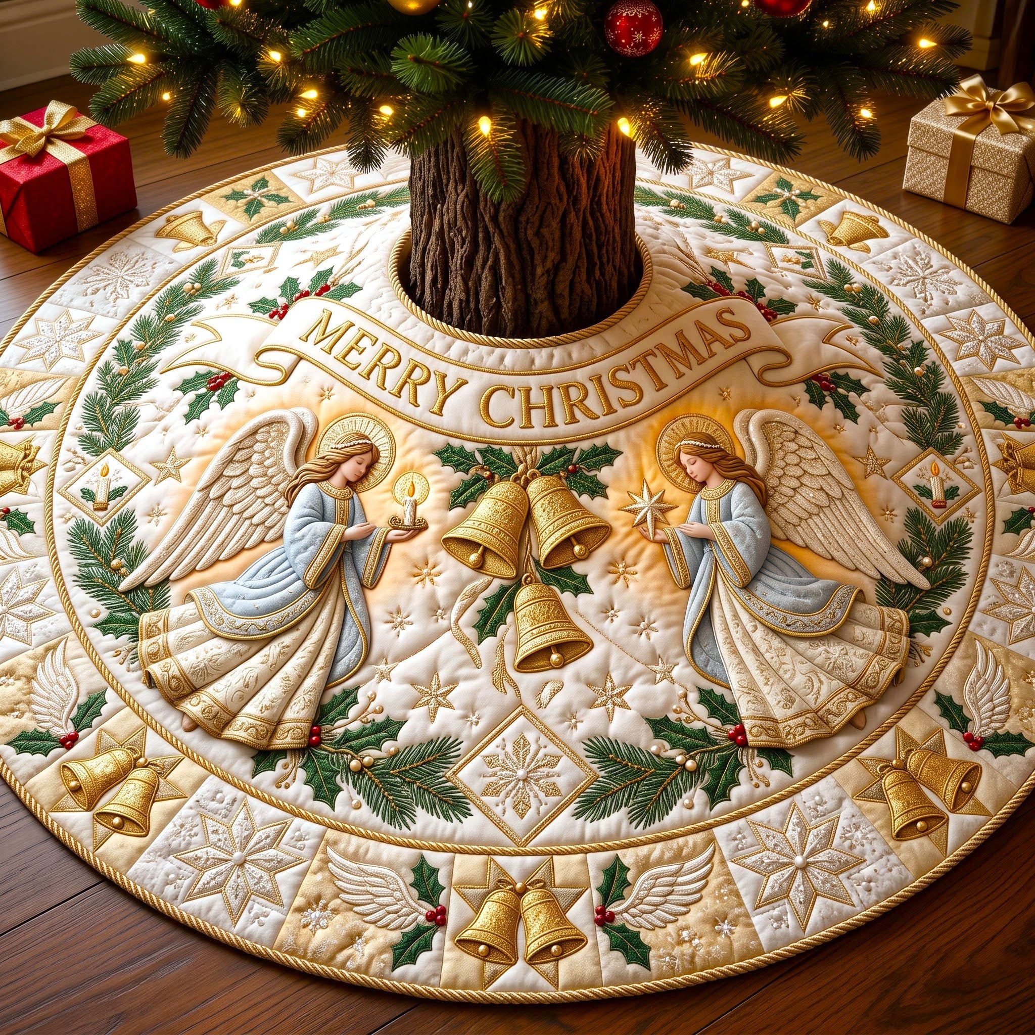 Merry Christmas Quilted Tree Skirt