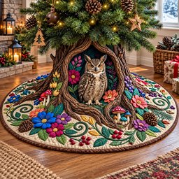 Woodland Owl Quilted Tree Skirt