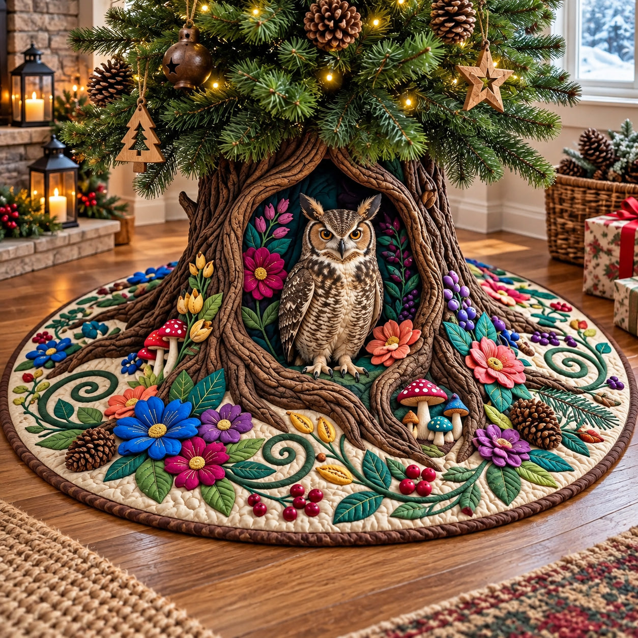 Woodland Owl Quilted Tree Skirt