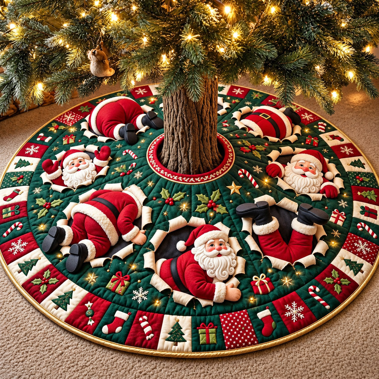 Christmas Santa Quilted Tree Skirt
