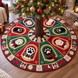 Festive Christmas Paws Quilted Tree Skirt