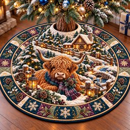 Highland Winter Cottage Quilted Tree Skirt
