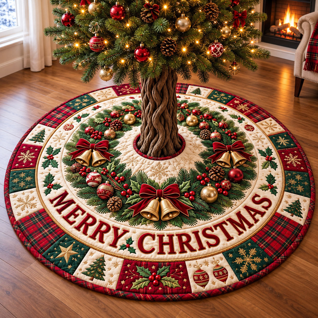 Merry Christmas Quilted Tree Skirt
