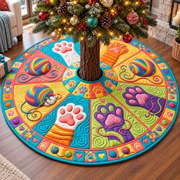 Rainbow Yarn Paws Quilted Tree Skirt