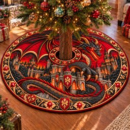 Crimson Dragon Fortress Quilted Tree Skirt
