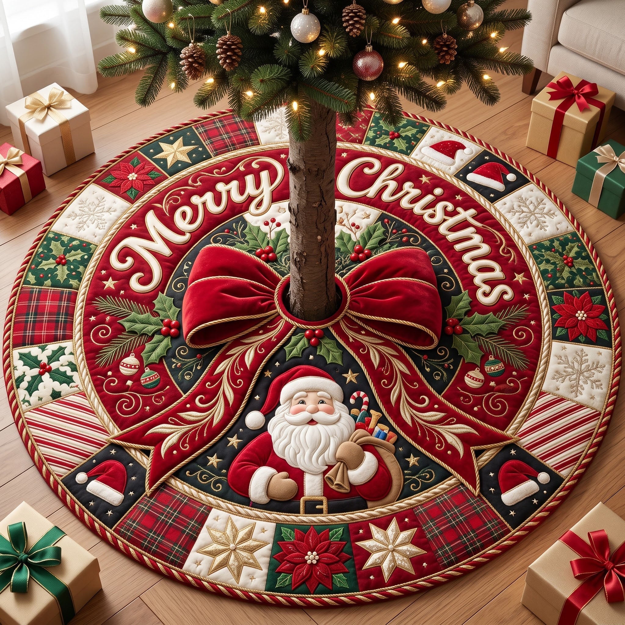 Merry Christmas Quilted Tree Skirt