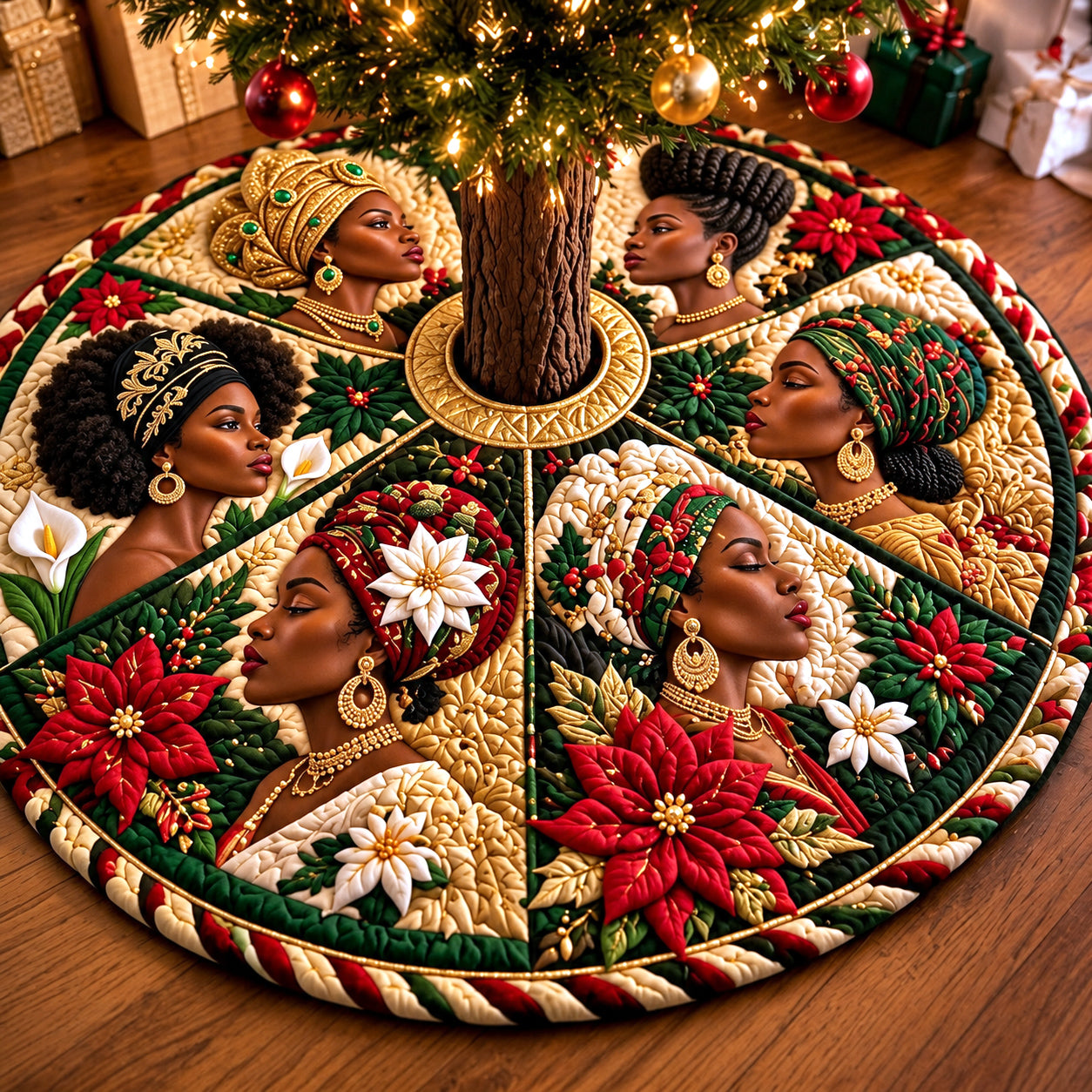 Festive Sisterhood Quilted Tree Skirt