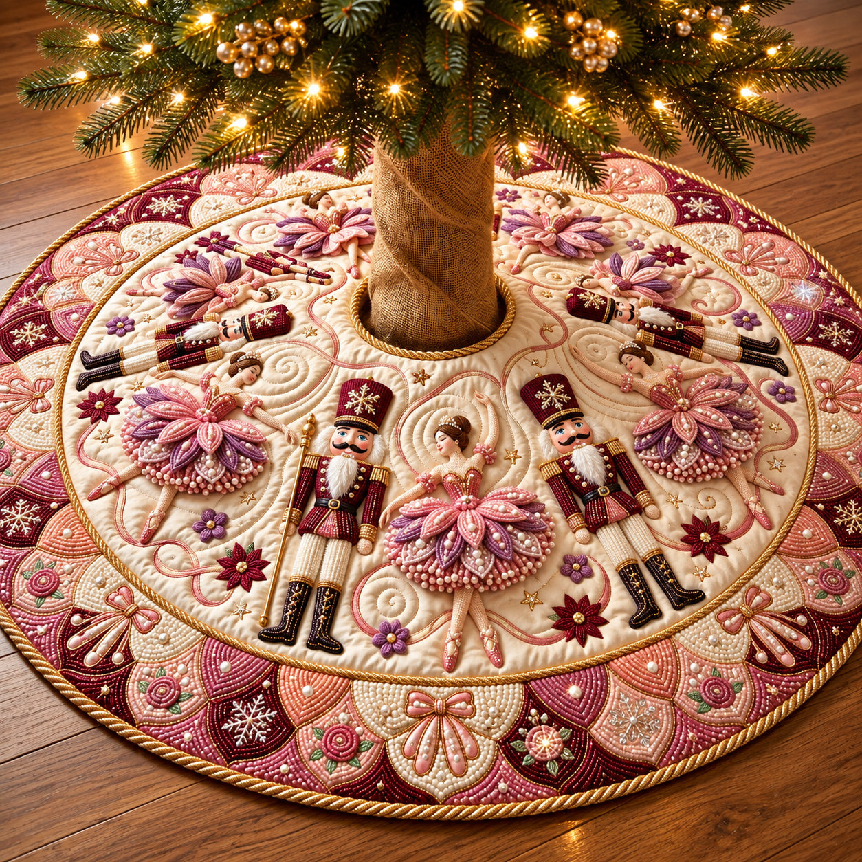 Pink Nutcracker Quilted Tree Skirt