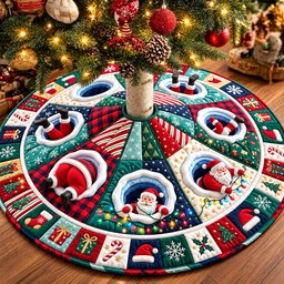 Santa Snow Circle Quilted Tree Skirt