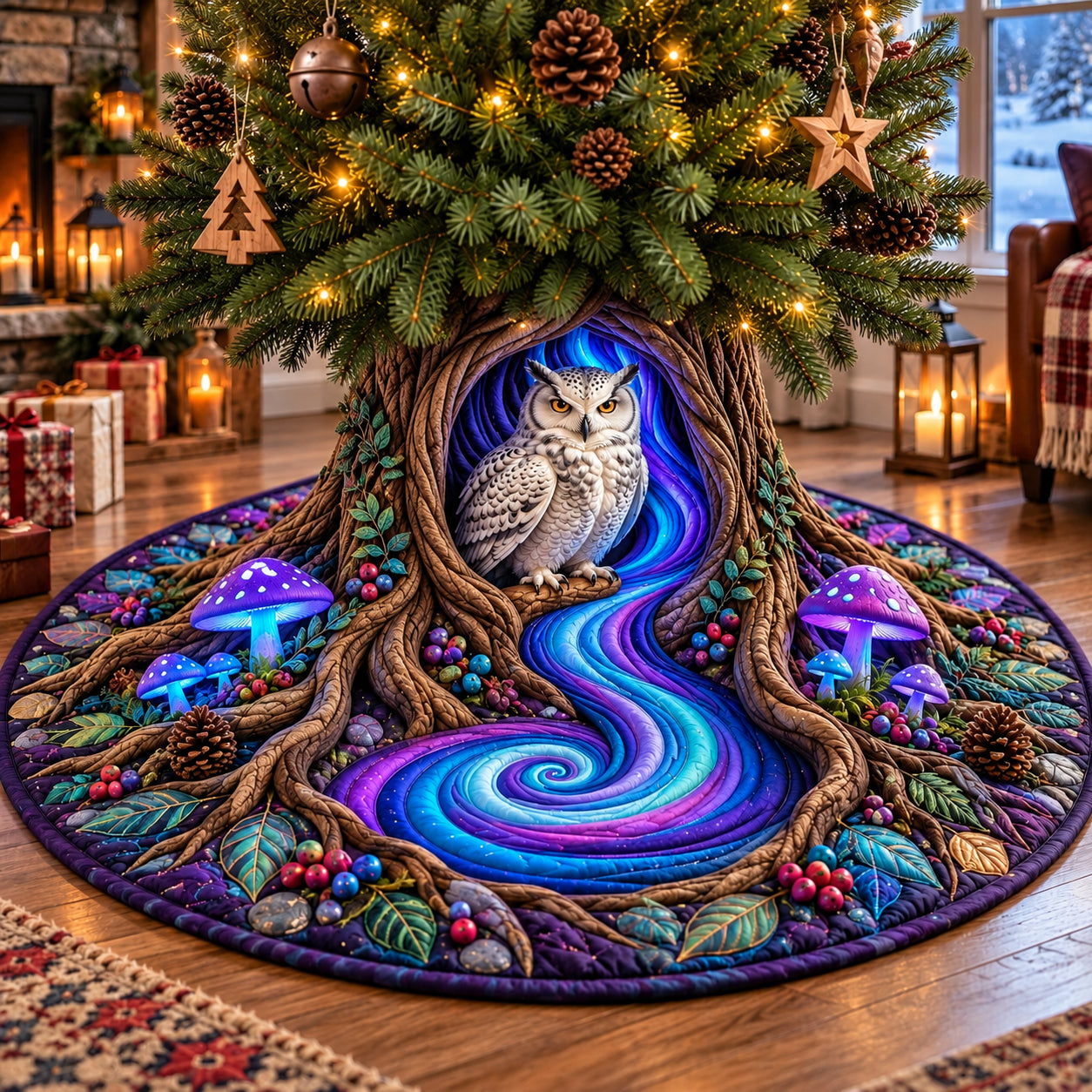 Snowy Owl Hollow Quilted Tree Skirt