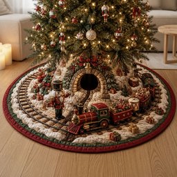 Nutcracker Christmas Train Village Quilted Tree Skirt