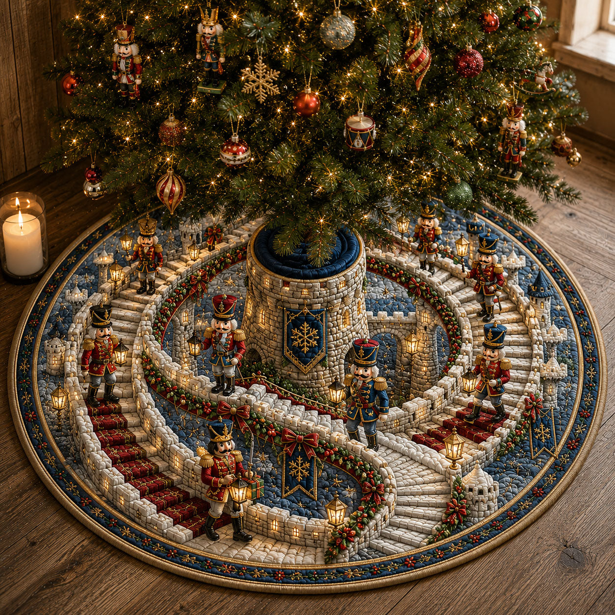 Nutcracker Spiral Castle Journey Quilted Tree Skirt