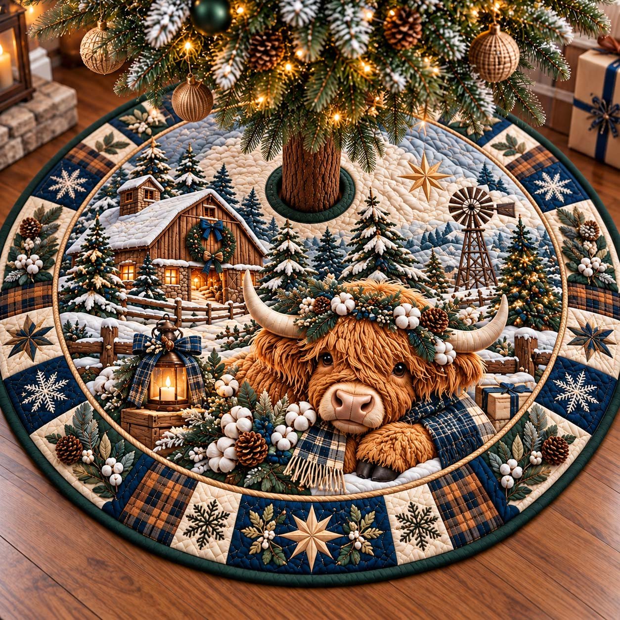 Highland Farmhouse Noel Quilted Tree Skirt