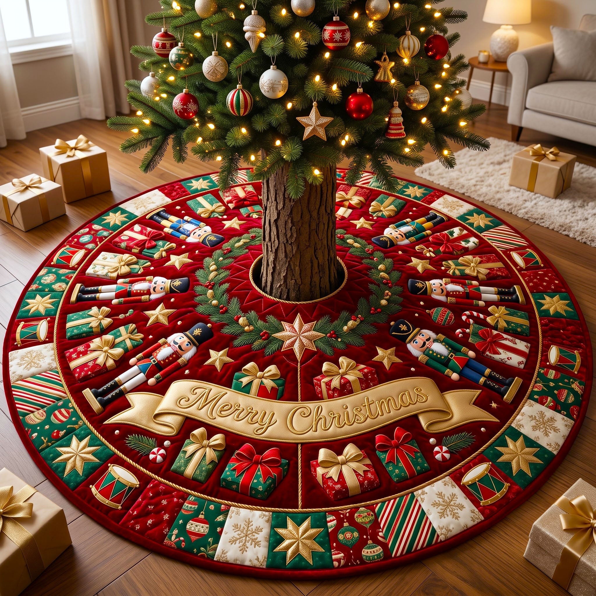 Merry Christmas Quilted Tree Skirt