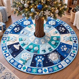 Frosty Winter Paws Quilted Tree Skirt