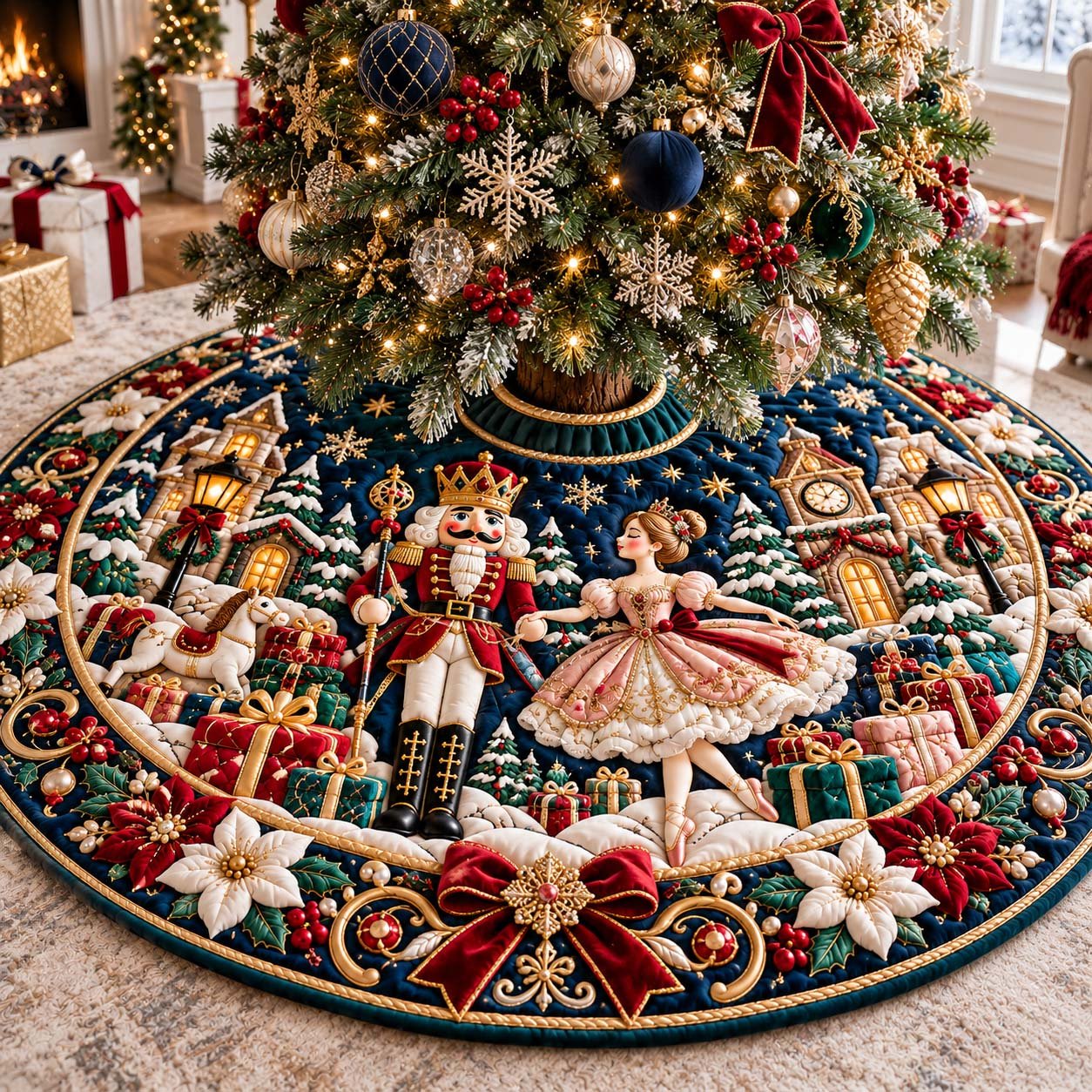 Nutcracker Gift Guard Quilted Tree Skirt